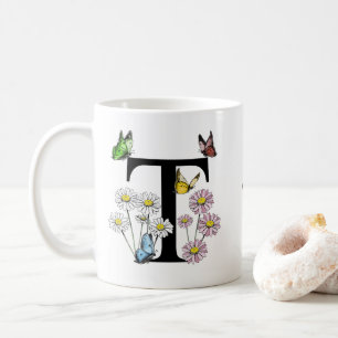 Letter T Bloem Vlinder Monogram Initiaal   Koffiemok