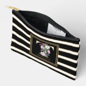 Letter T Bloemmonogram Zwart Wit Gouden Strepen Etui (Open)