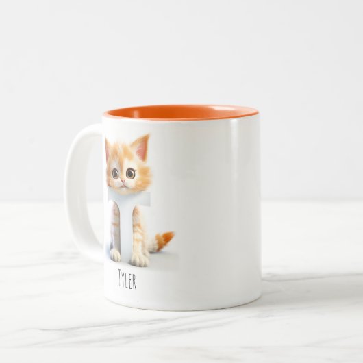 Letter T Cat Alfabet Monogram Koffie Mok (Voorkant links)