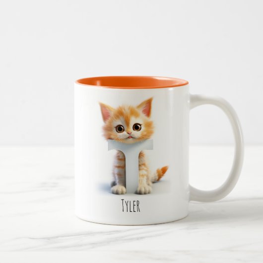Letter T Cat Alfabet Monogram Koffie Mok (Rechts)