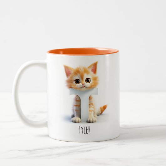 Letter T Cat Alfabet Monogram Koffie Mok (Links)