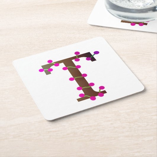 Letter T decoratief initiaal op wit Kartonnen Onderzetters (Schuin)