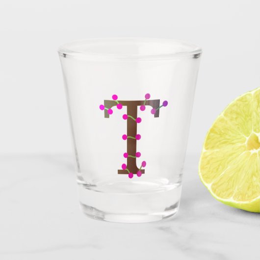 Letter T decoratief initiaal op wit Shot Glas (Voorkant)
