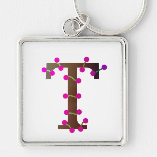 Letter T decoratief initiaal op wit Sleutelhanger (Voorkant)