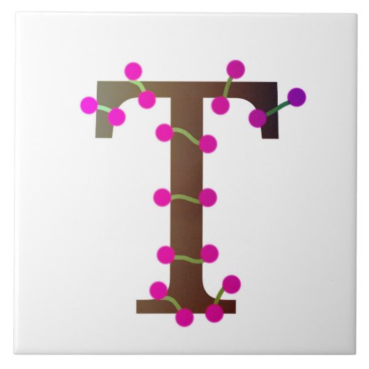 Letter T decoratief initiaal op wit Tegeltje (Voorkant)