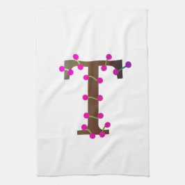 Letter T decoratief initiaal op wit Theedoek