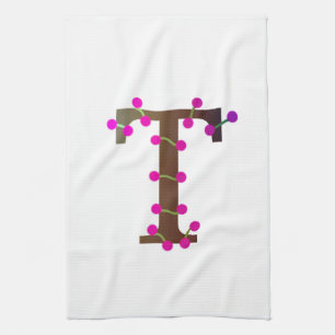 Letter T decoratief initiaal op wit Theedoek