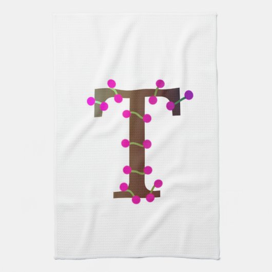 Letter T decoratief initiaal op wit Theedoek (Verticaal)