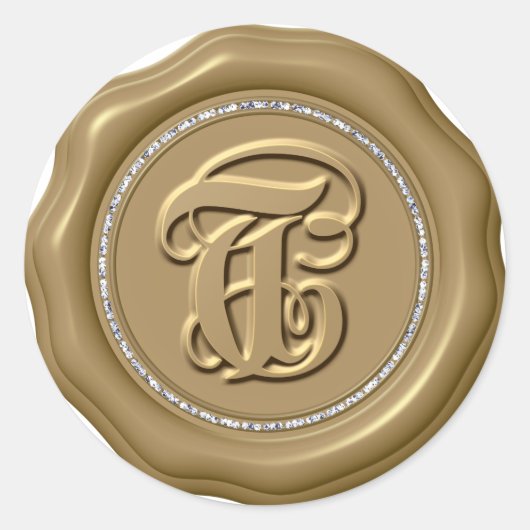 *~* Letter T Diamond Circle GOLD Wax Seal Stickers (Voorkant)