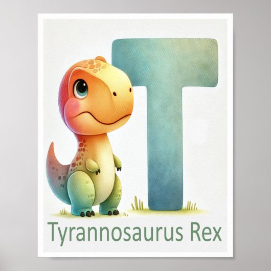 Letter T, Dinosaur Alphabet Waterverf Poster (Voorkant)