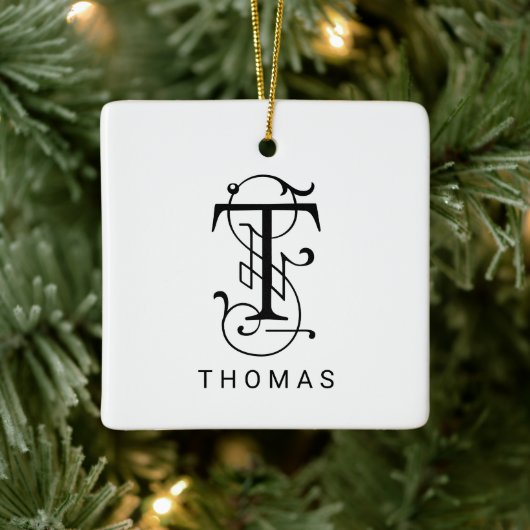 Letter T Elegant Monogram Kerst Ornament (Boom)