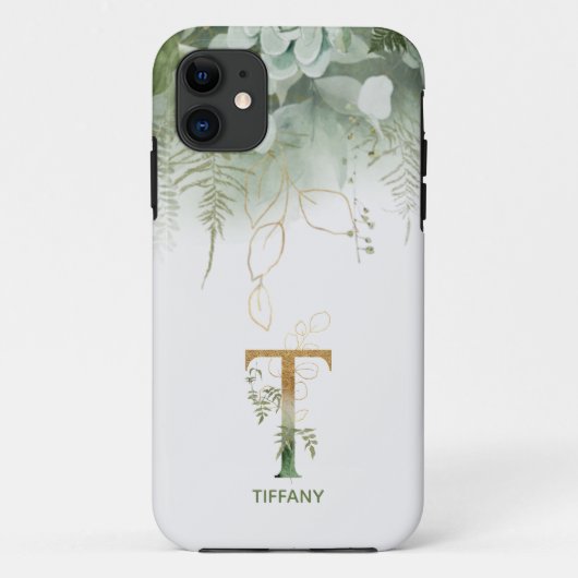 Letter T Fern & Succulent Hoesje-Mate iPhone Case (Achterkant)