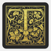 Letter T First Letter Faux Gold Black Vierkante Sticker (Voorkant)