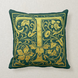 Letter T First Letter Faux Gold Green Kussen