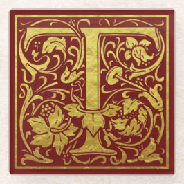Letter T First Letter Faux Gold Red Glazen Onderzetter