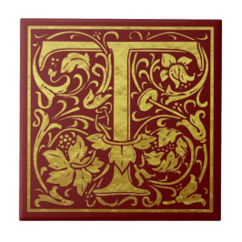 Letter T First Letter Faux Gold Red Tegeltje