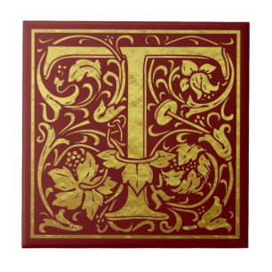 Letter T First Letter Faux Gold Red Tegeltje