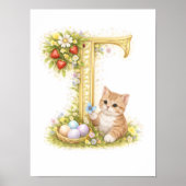 Letter T Gold Spring Nature Monogram Kitten Kids  Poster (Voorkant)