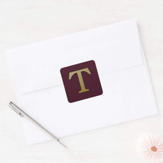 Letter T Gold Square Sticker (Envelop)