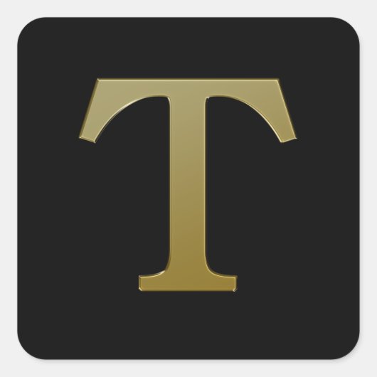 Letter T Gold Square Sticker (Voorkant)