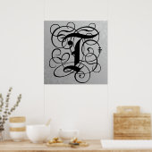Letter T, Gothic Monogram Black Poster (Keuken)