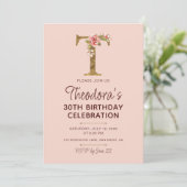 Letter T Gouden Monogram Roze Rozen Kaart (Staand voorkant)
