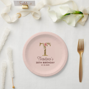 Letter T Gouden Monogram Roze Rozen Papieren Bordje
