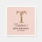 Letter T Gouden Monogram Roze Rozen Servet (Voorkant)