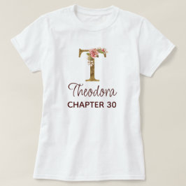 Letter T Gouden Monogram Roze Rozen Verjaardag T-shirt