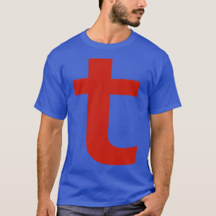 Letter t in rode tekst Minimale typografie T-shirt