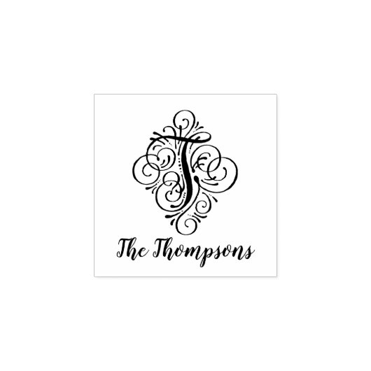 Letter T Initiaal Elegant Flourish Monogram Name Rubberstempel (Afrduk)