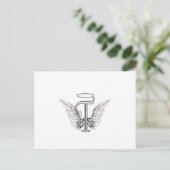 Letter T Initiaal Monogram met Angel Wings & Halo Briefkaart (Staand voorkant)