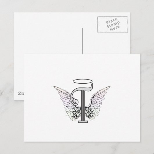 Letter T Initiaal Monogram met Angel Wings & Halo Briefkaart (Voorkant / Achterkant)