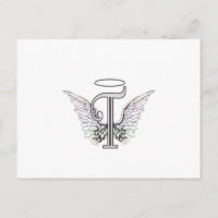 Letter T Initiaal Monogram met Angel Wings & Halo