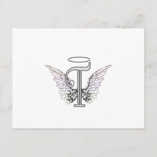Letter T Initiaal Monogram met Angel Wings & Halo Briefkaart