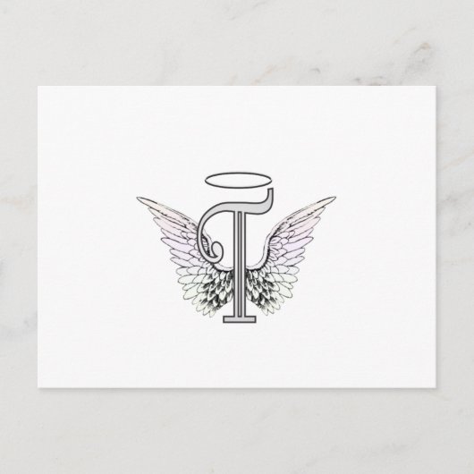 Letter T Initiaal Monogram met Angel Wings & Halo Briefkaart (Voorkant)