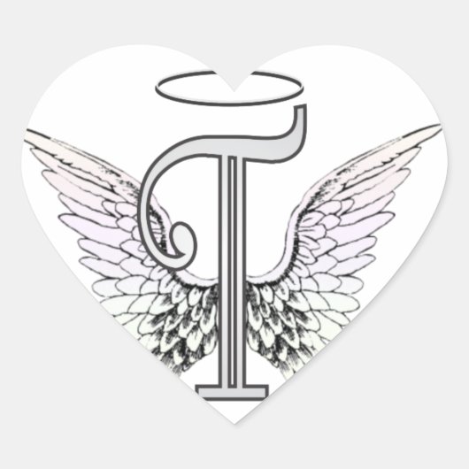 Letter T Initiaal Monogram met Angel Wings & Halo Hart Sticker (Voorkant)