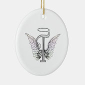 Letter T Initiaal Monogram met Angel Wings & Halo Keramisch Ornament (Rechts)