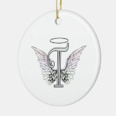 Letter T Initiaal Monogram met Angel Wings & Halo Keramisch Ornament (Links)