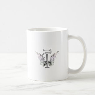Letter T Initiaal Monogram met Angel Wings & Halo Koffiemok