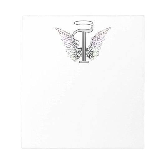 Letter T Initiaal Monogram met Angel Wings & Halo Notitieblok (Voorkant)