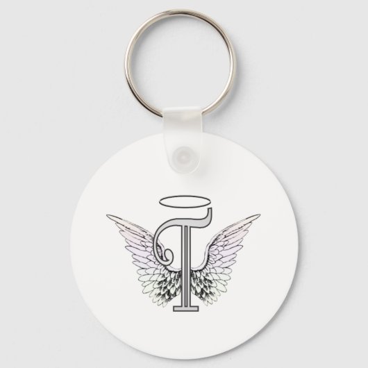 Letter T Initiaal Monogram met Angel Wings & Halo Sleutelhanger (Voorkant)