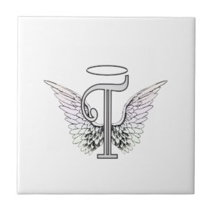 Letter T Initiaal Monogram met Angel Wings & Halo Tegeltje