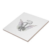 Letter T Initiaal Monogram met Angel Wings & Halo Tegeltje (Zijkant)