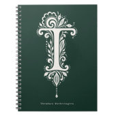 Letter T Linocut Botanische Monogram Notitieboek (Voorkant)