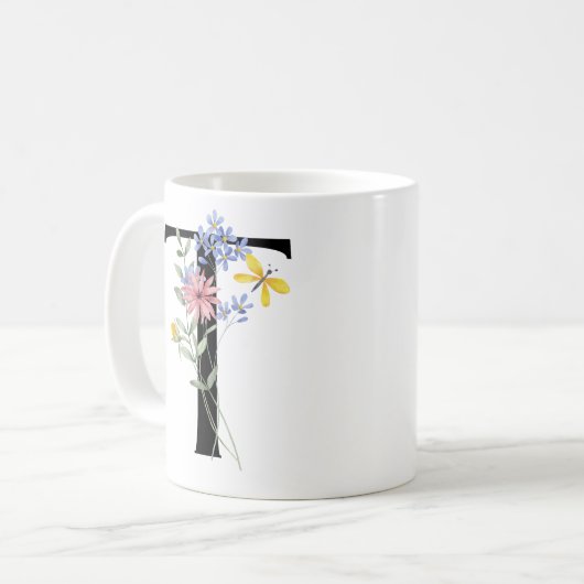 Letter T met bloemen Koffiemok (Voorkant links)