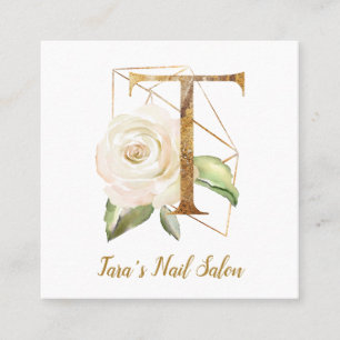 Letter T met Gold Geometric Design en Flowers Vierkante Visitekaartje
