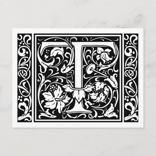 Letter T Middeleeuwse Monogram Art Nouveau Briefkaart (Voorkant)