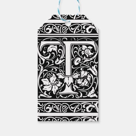 Letter T Middeleeuwse Monogram Art Nouveau Cadeaulabel (Voorkant)