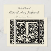 Letter T Middeleeuwse Monogram Art Nouveau Kaart (Voorkant / Achterkant)